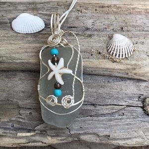 Wire wrapped sea glass necklace